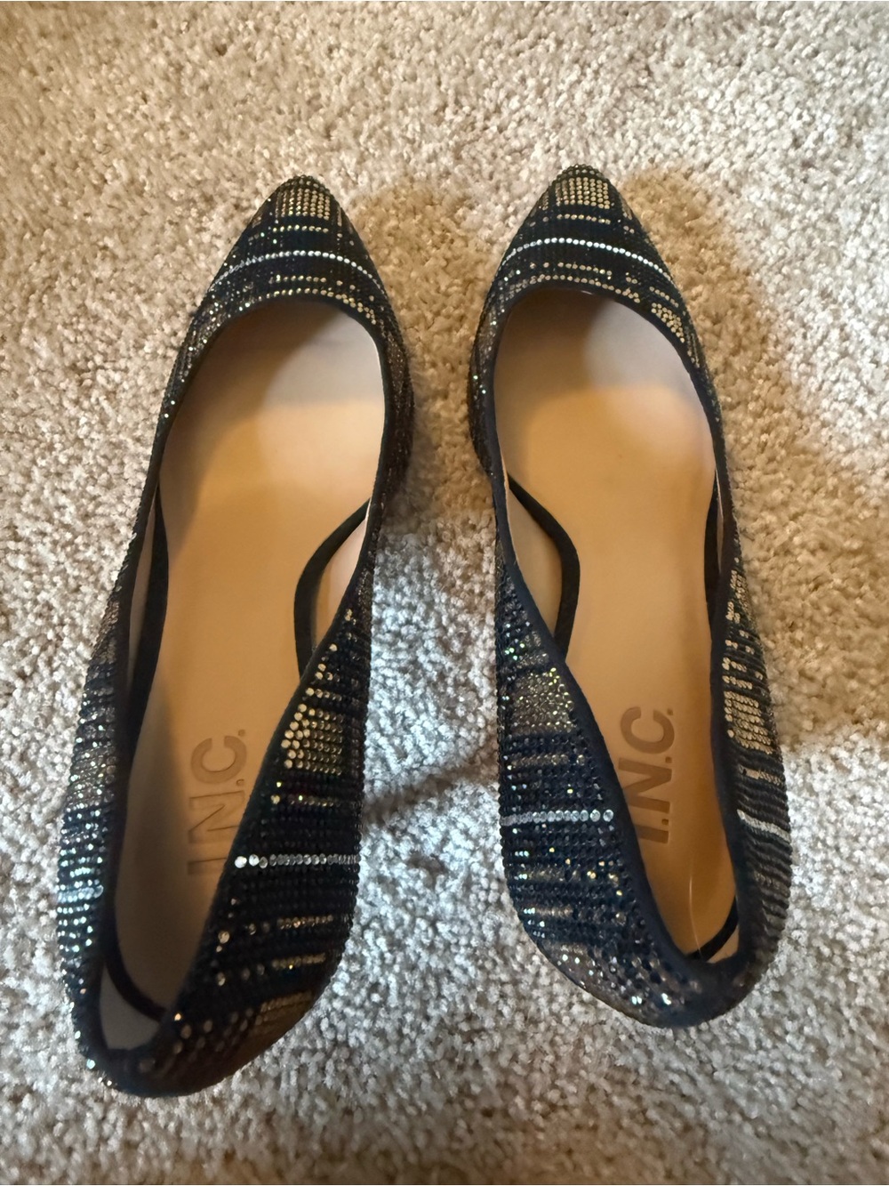 INC International Concepts Women’s 9 Black and Gold Rhinestone Pointed-Toe Heels - Picture 5 of 7